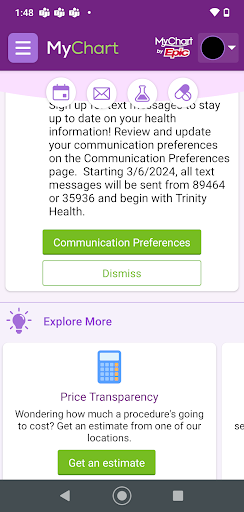 Trinity Health MyChart screenshot