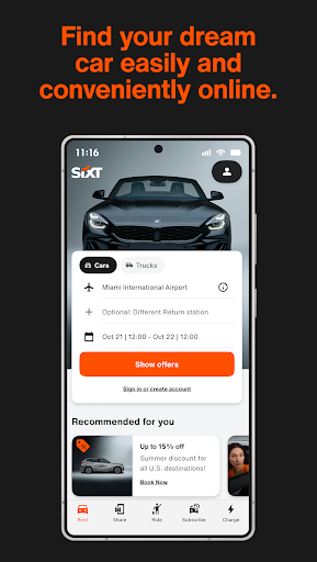 SIXT rent. share. ride. plus. screenshot