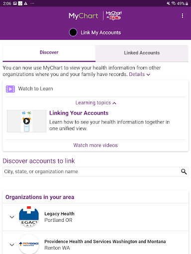 Trinity Health MyChart screenshot