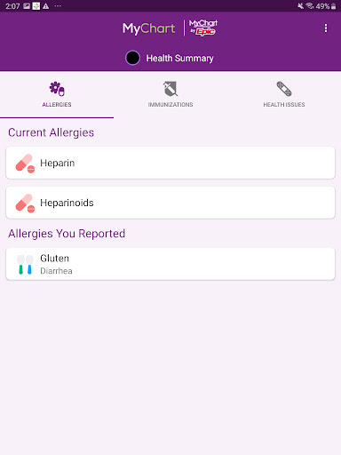 Trinity Health MyChart screenshot