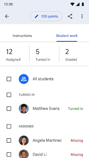 Google Classroom screenshot