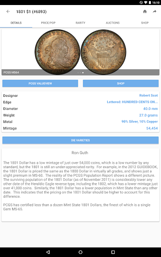 PCGS CoinFacts - U.S. Coin Val screenshot
