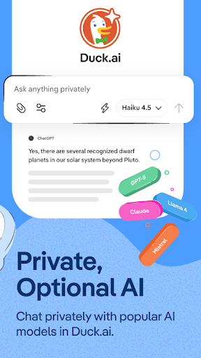 DuckDuckGo, optional Duck.ai screenshot