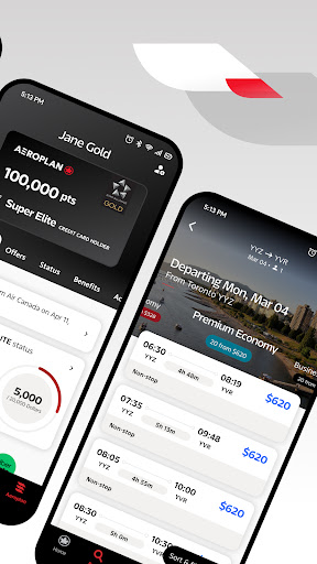 Air Canada + Aeroplan screenshot