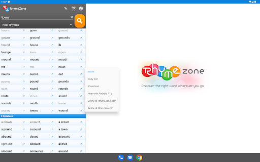 RhymeZone Rhyming Dictionary screenshot