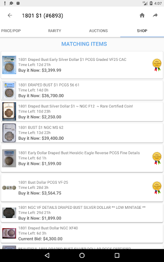 PCGS CoinFacts - U.S. Coin Val screenshot