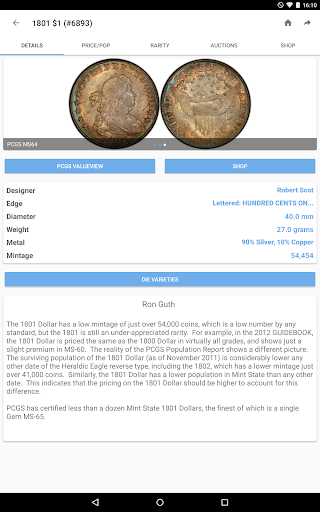 PCGS CoinFacts - U.S. Coin Val screenshot