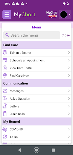 Trinity Health MyChart screenshot