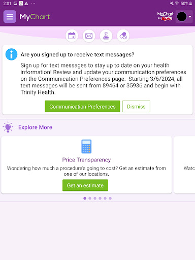 Trinity Health MyChart screenshot