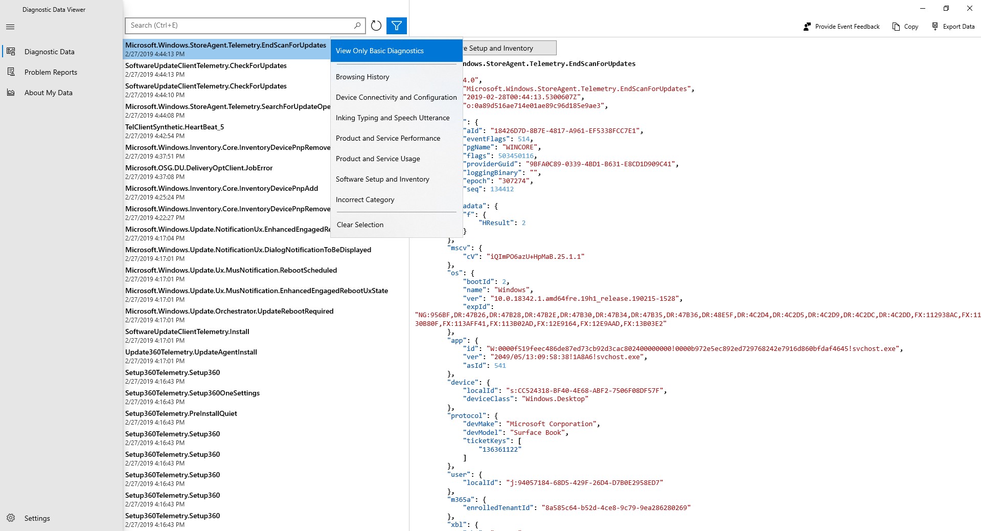 Diagnostic Data Viewer screenshot