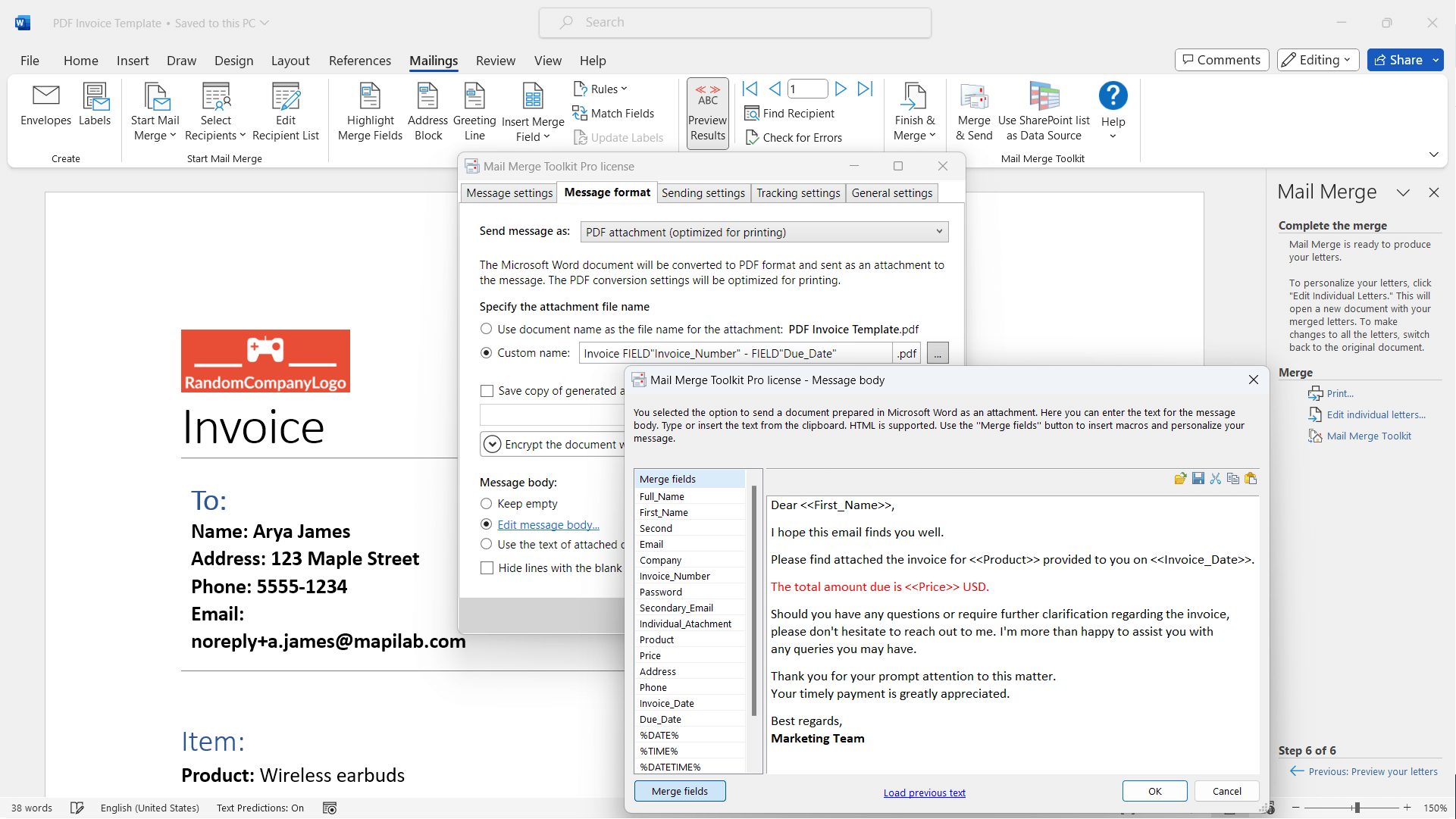 Mail Merge Toolkit screenshot