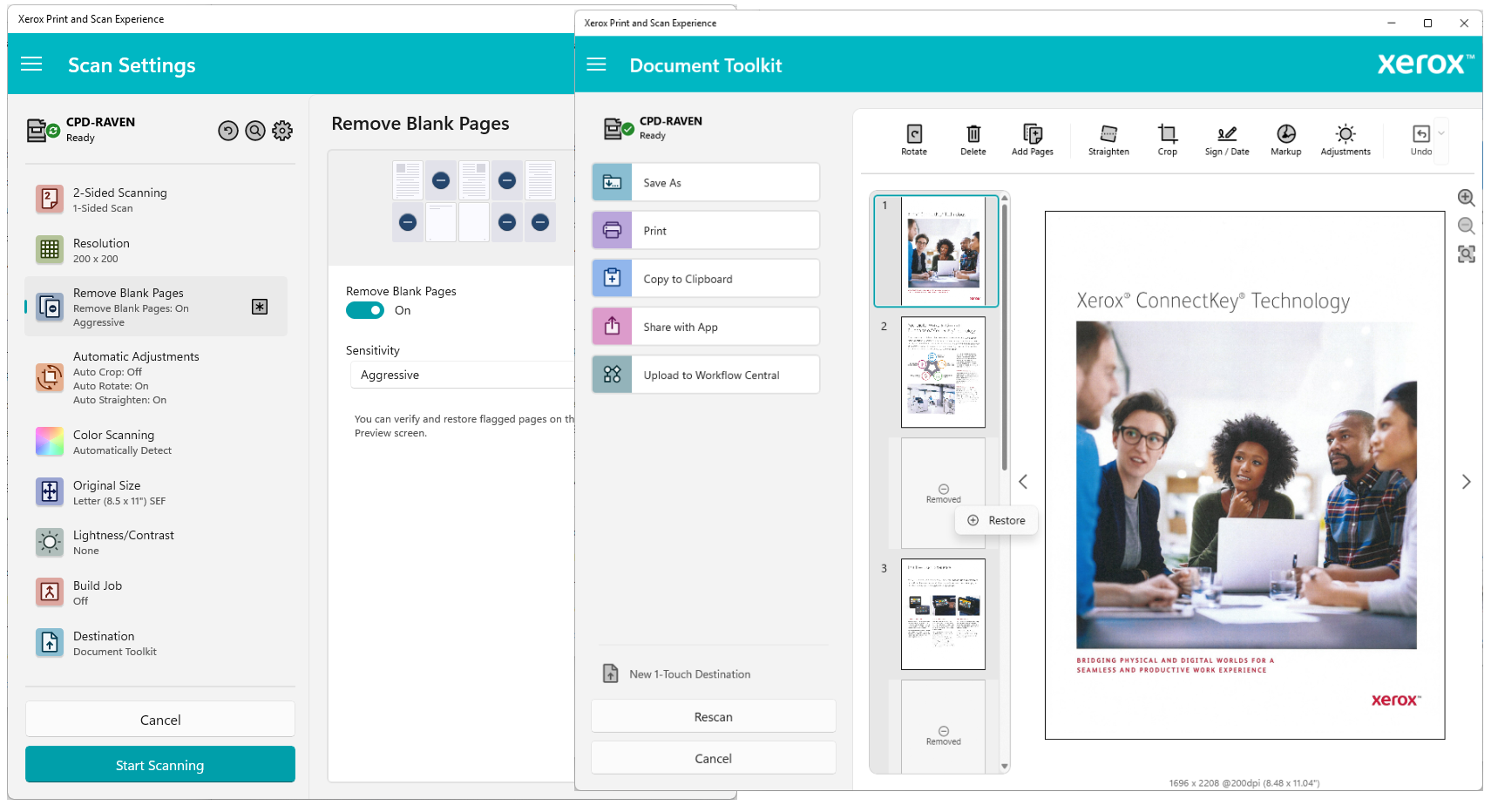 Xerox Print and Scan Experience screenshot