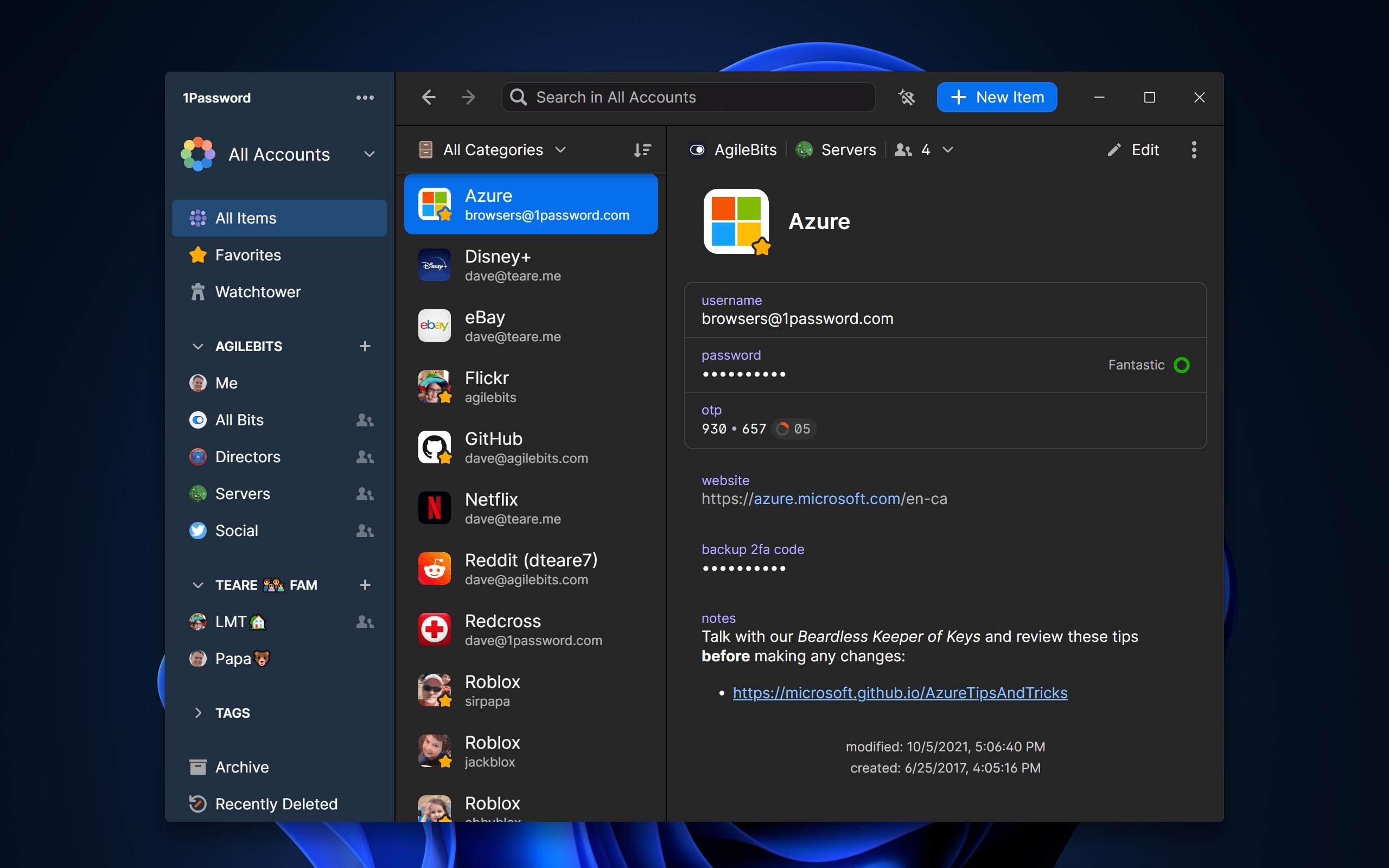 1Password screenshot