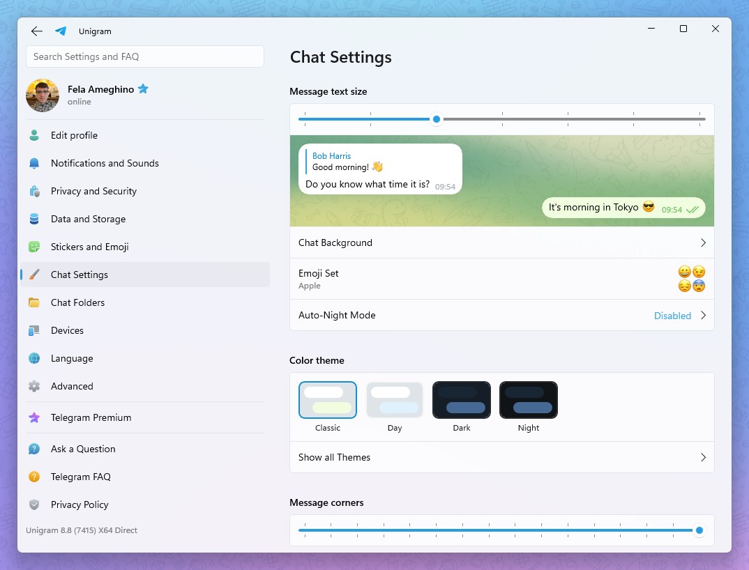 Telegram for Windows (Unigram) screenshot
