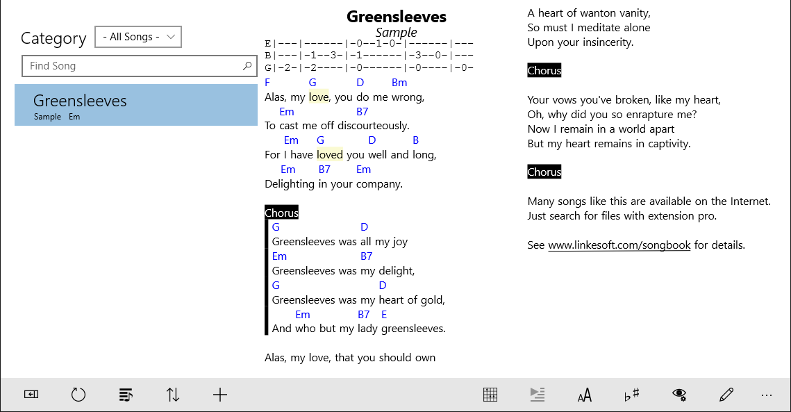 SongBook for Windows Tablets screenshot