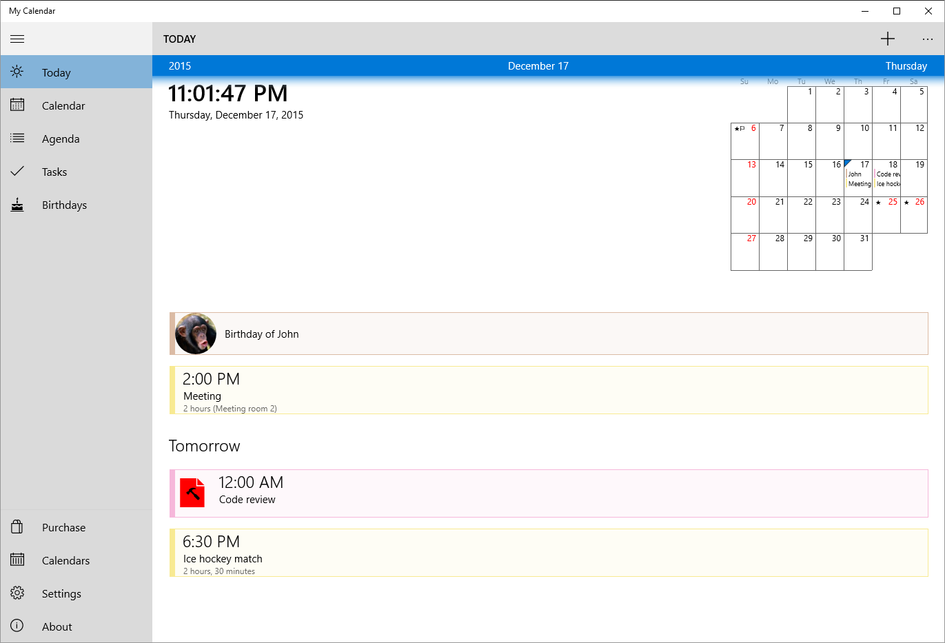 My Calendar screenshot