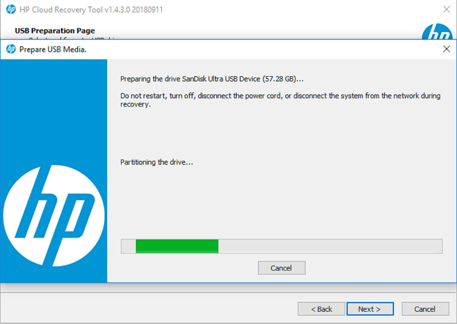 HP Cloud Recovery Tool screenshot