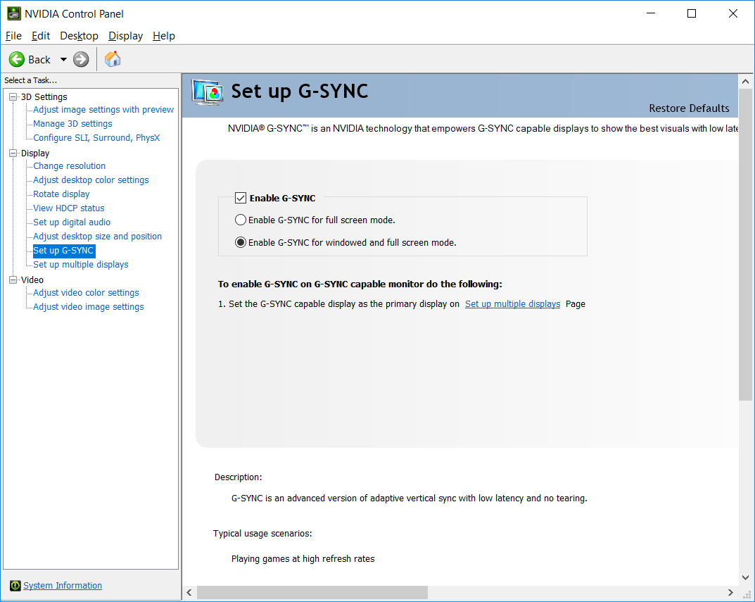 NVIDIA Control Panel screenshot