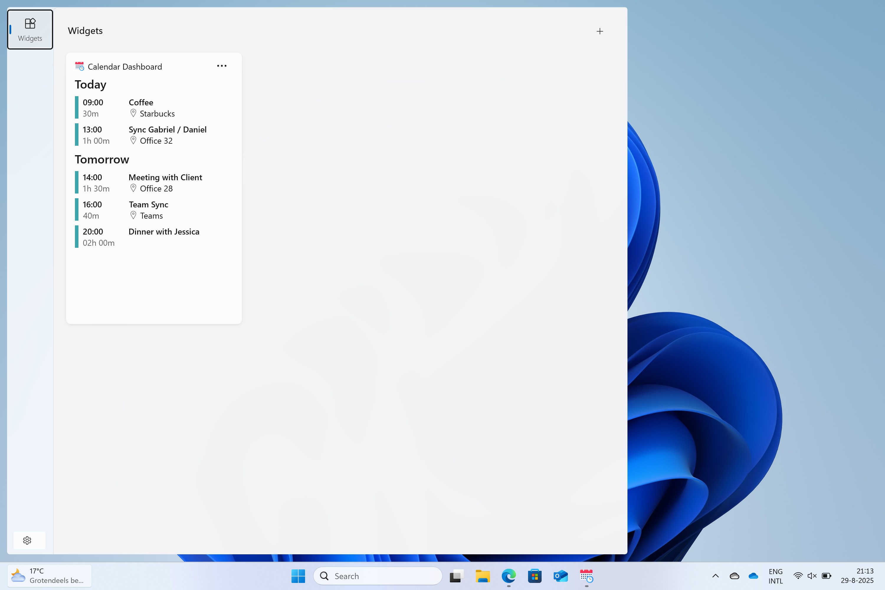 Calendar Dashboard screenshot
