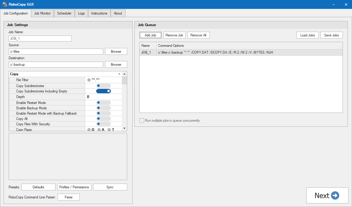 RoboCopy GUI screenshot