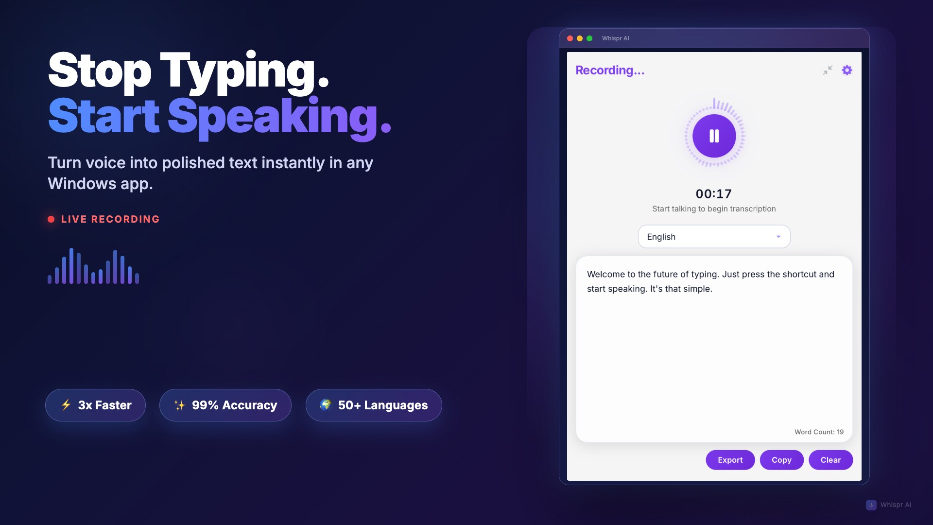 Whispr AI - Voice Typing & Transcription screenshot