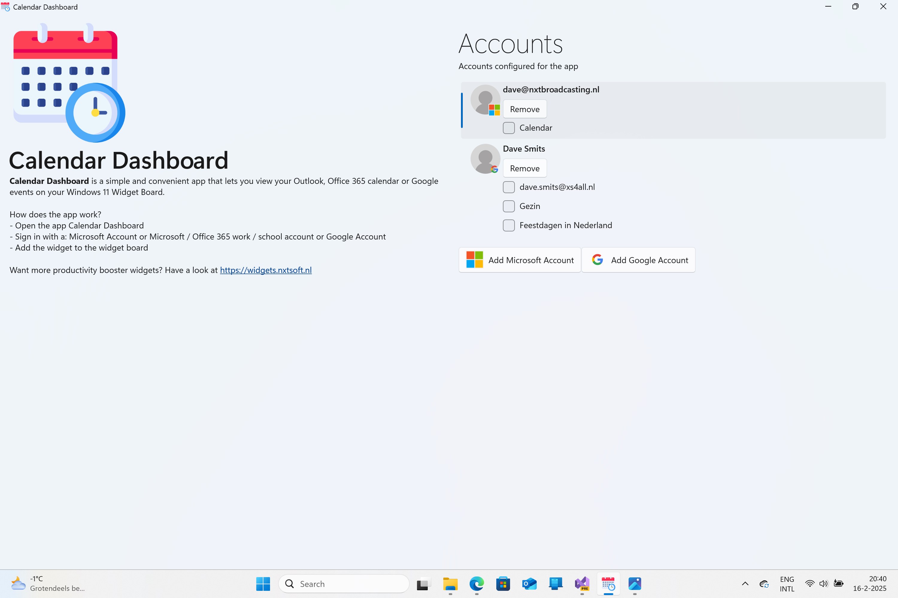Calendar Dashboard screenshot