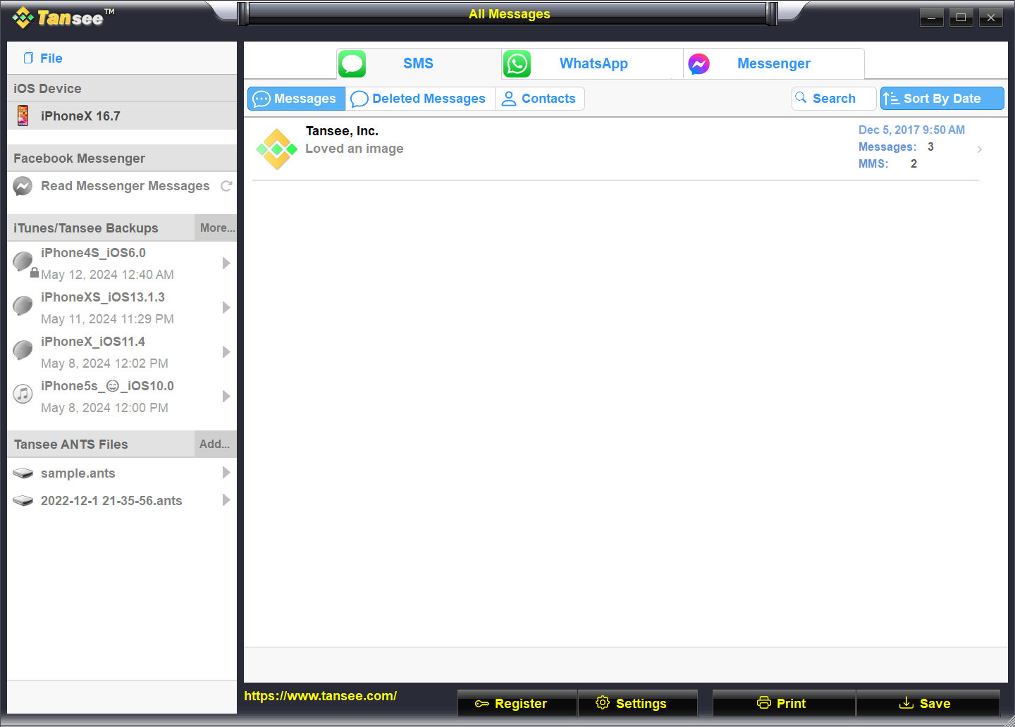 Tansee Message Transfer for iPhone screenshot