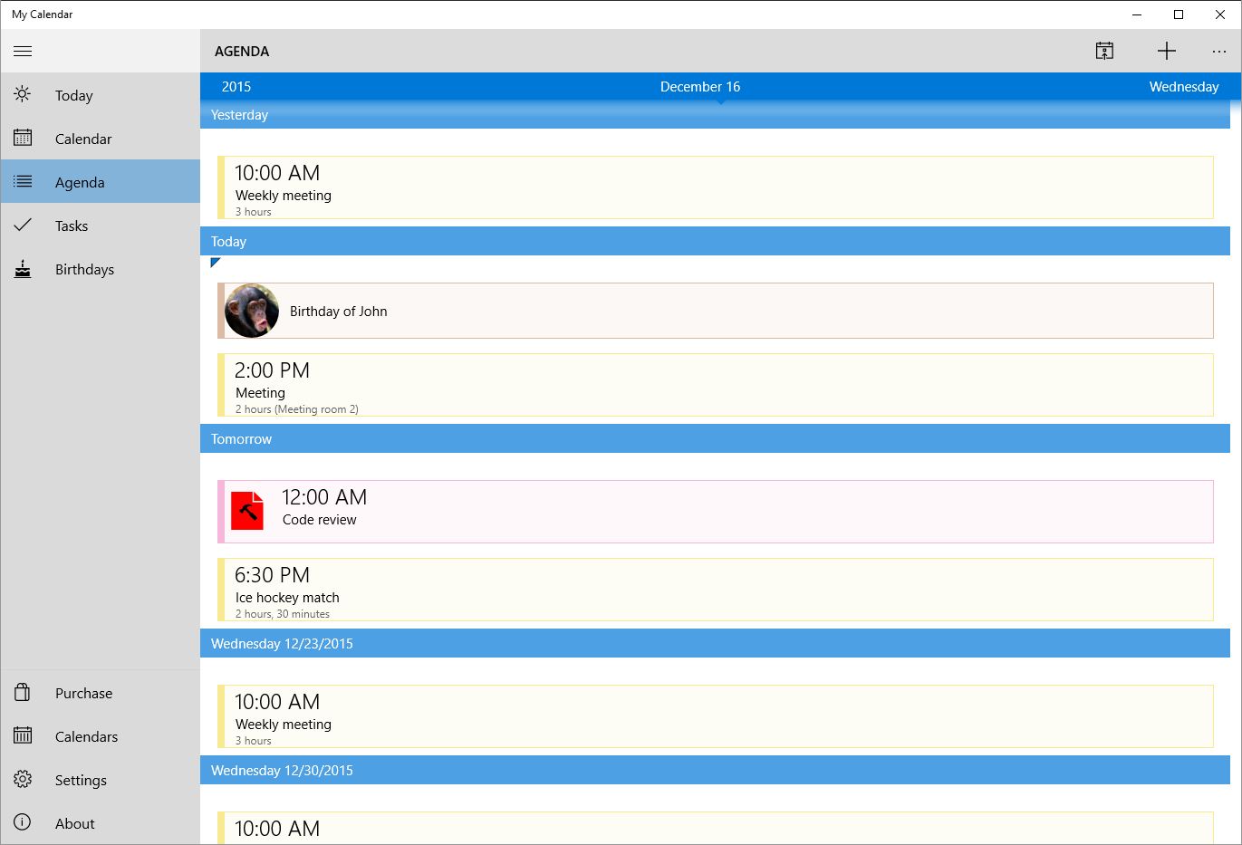 My Calendar screenshot