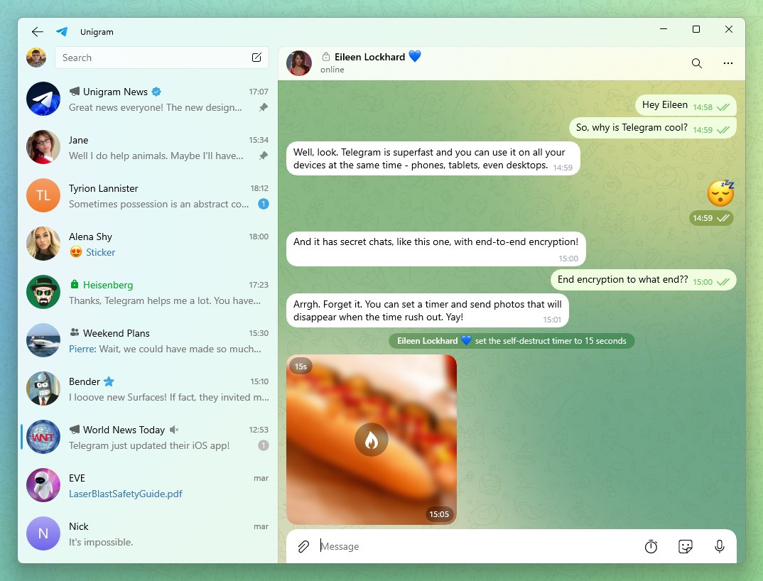Telegram for Windows (Unigram) screenshot