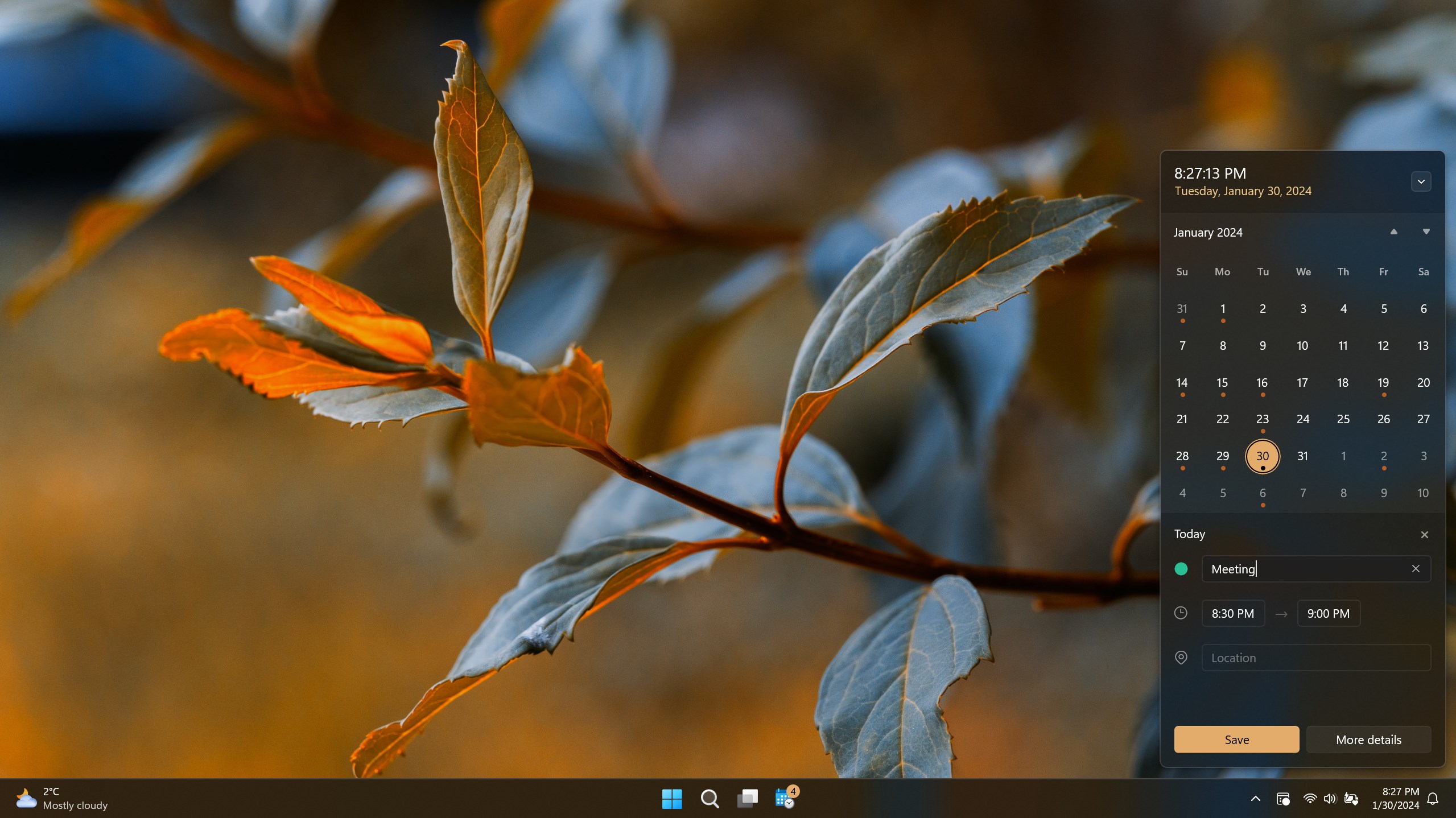 Calendar Flyout screenshot