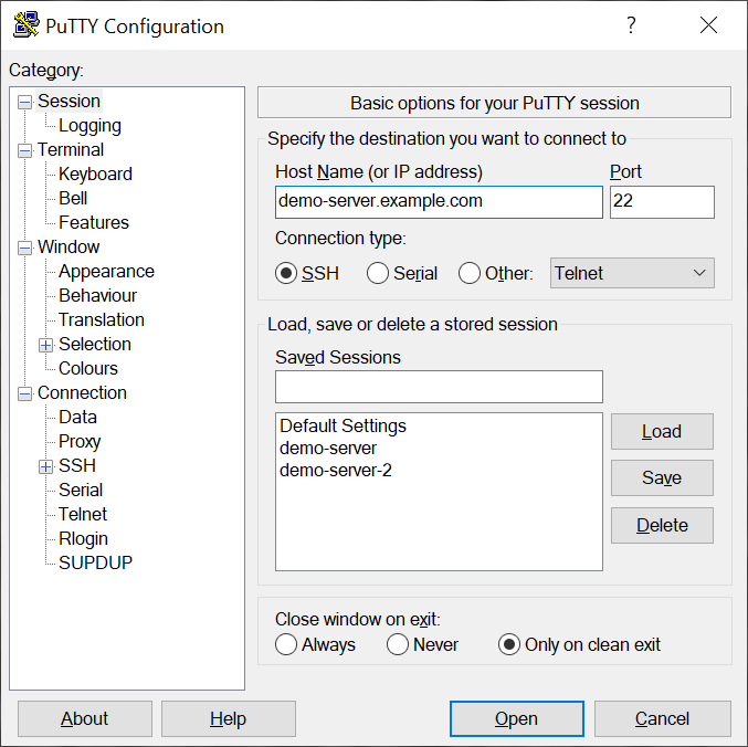 PuTTY screenshot