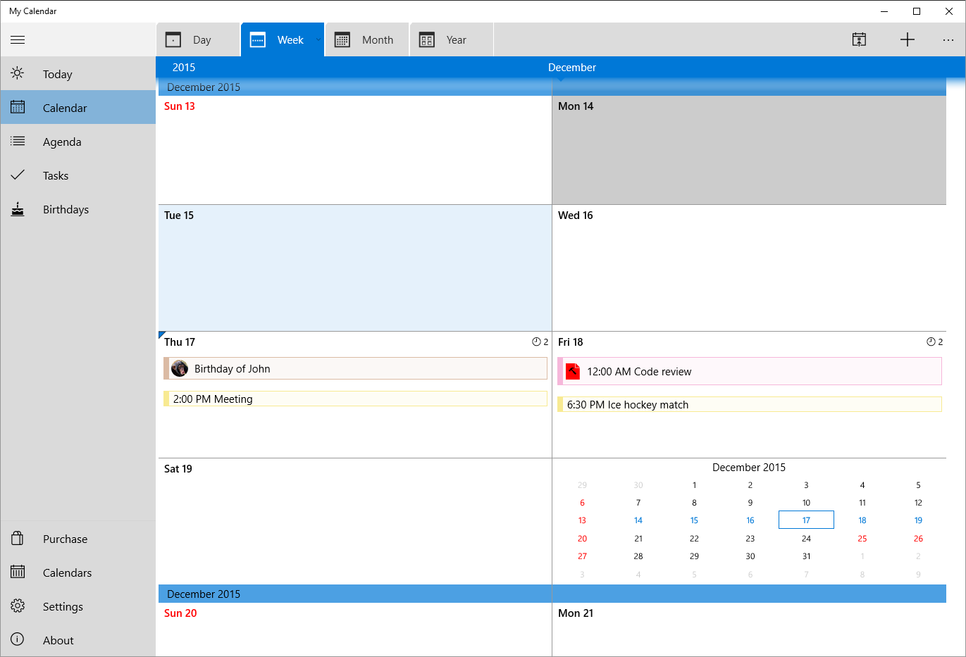 My Calendar screenshot