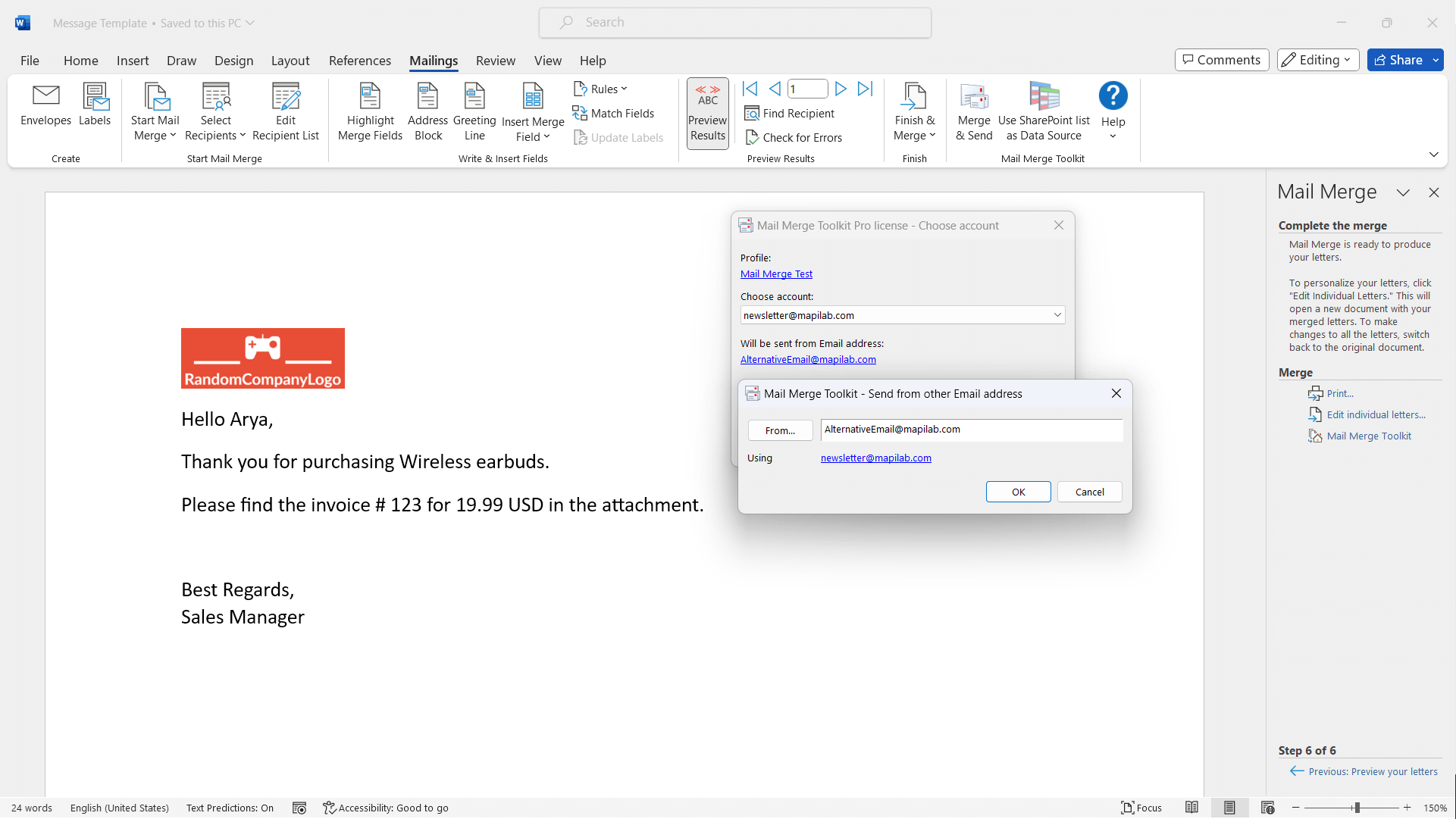 Mail Merge Toolkit screenshot