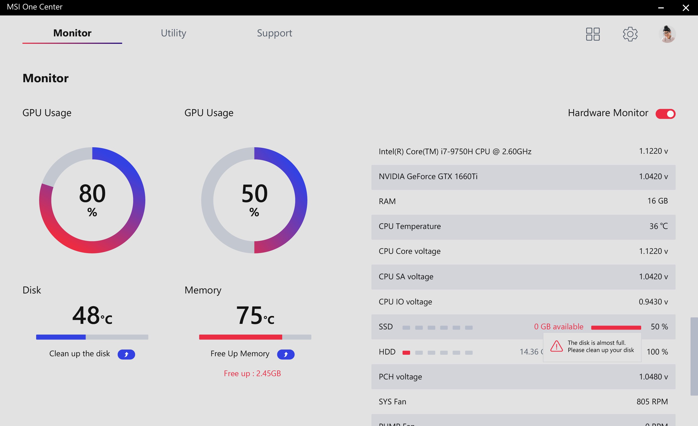 MSI Center screenshot