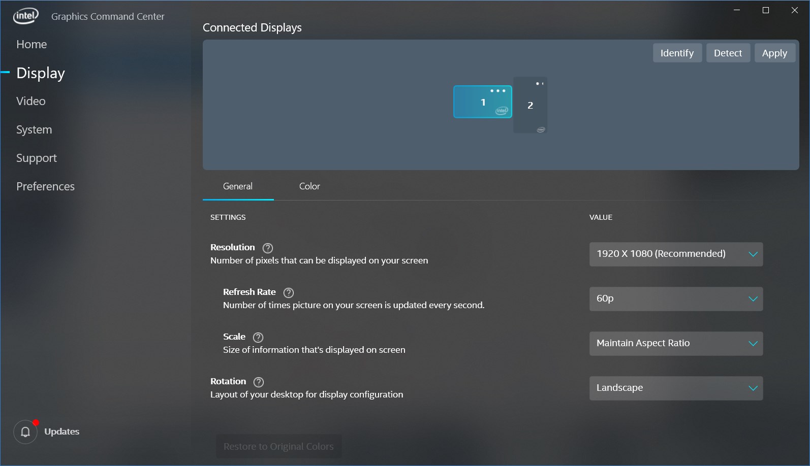 Intel® Graphics Command Center (Beta) screenshot