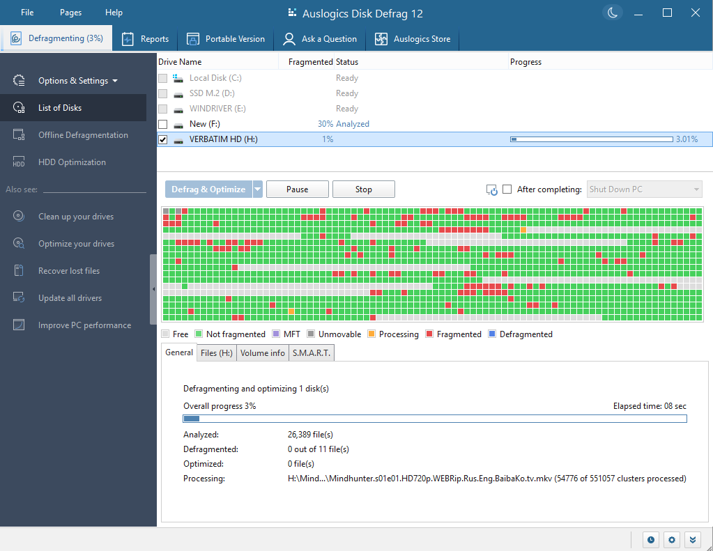 Auslogics Disk Defrag screenshot