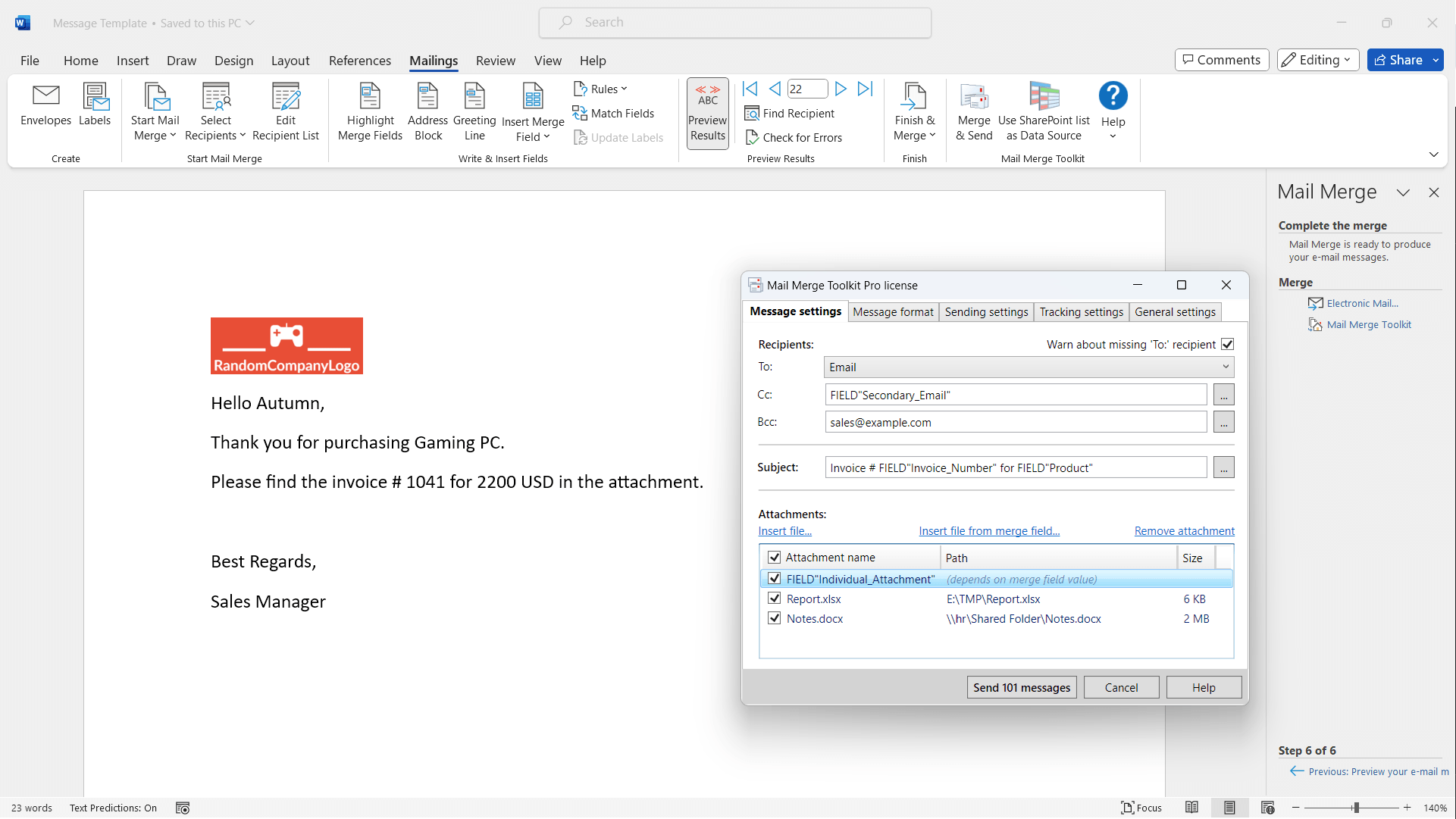 Mail Merge Toolkit screenshot