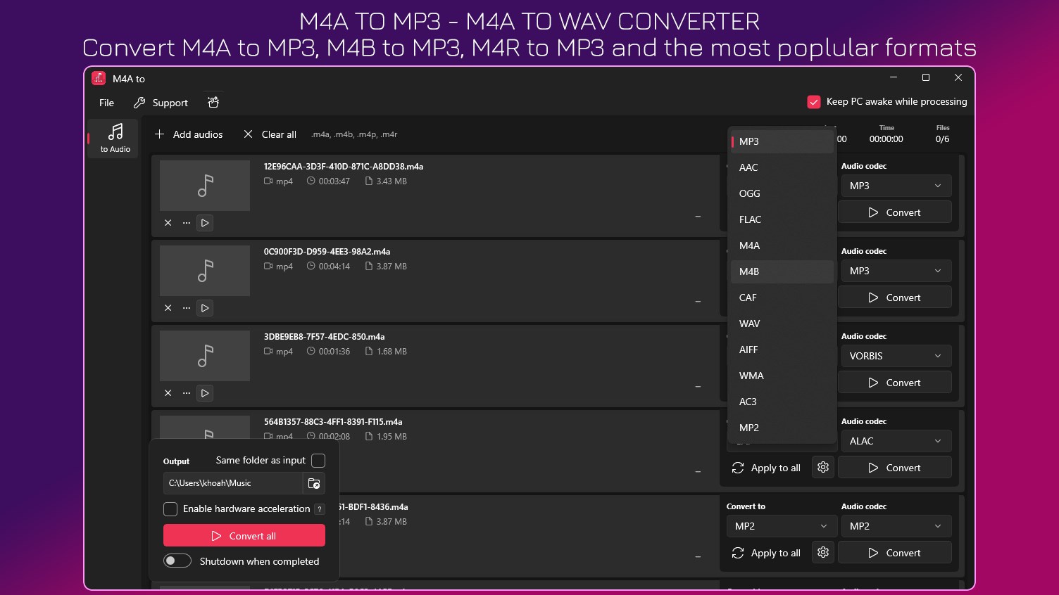 M4A to MP3 - M4A to WAV screenshot
