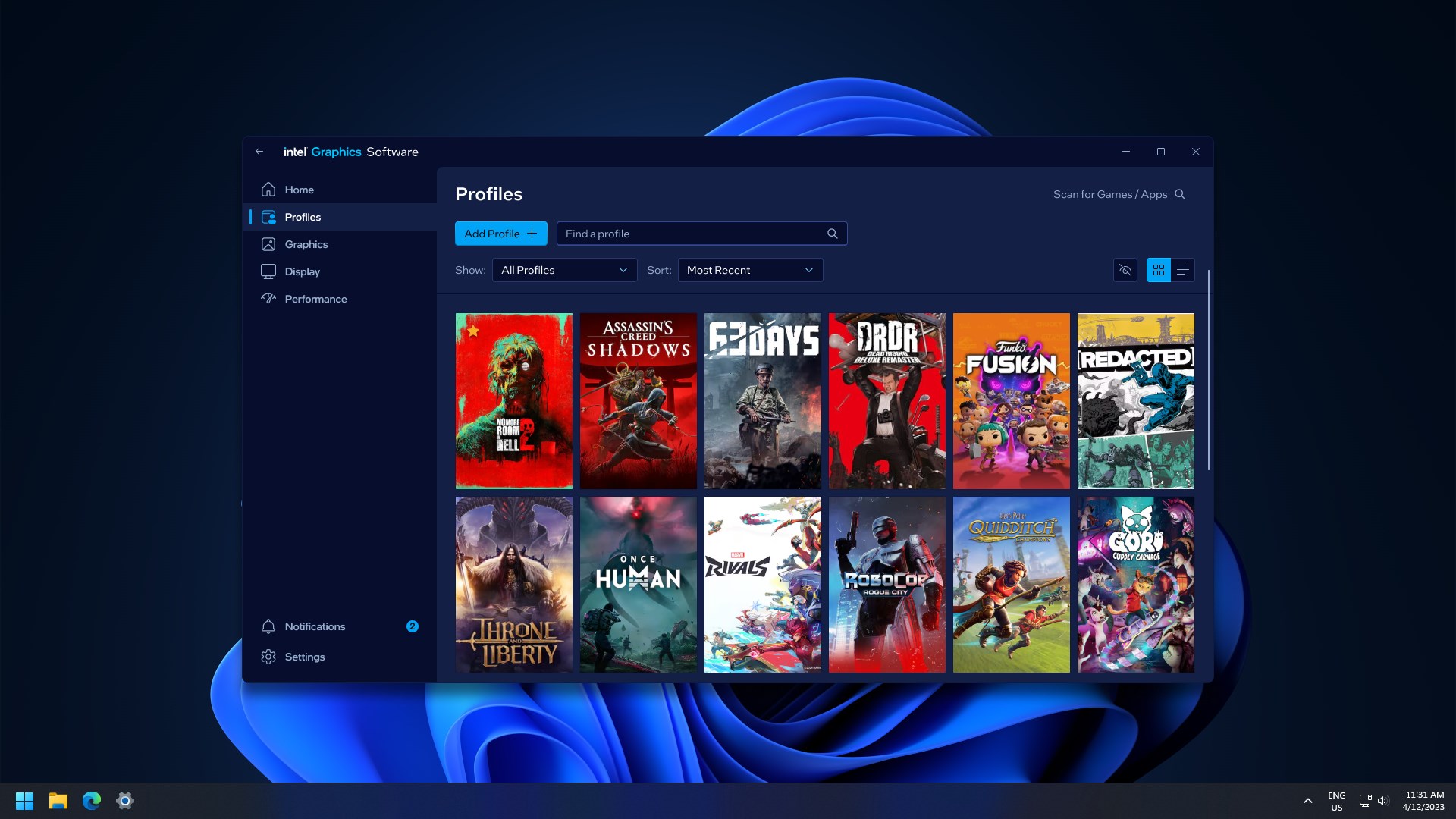 Intel® Graphics Software screenshot