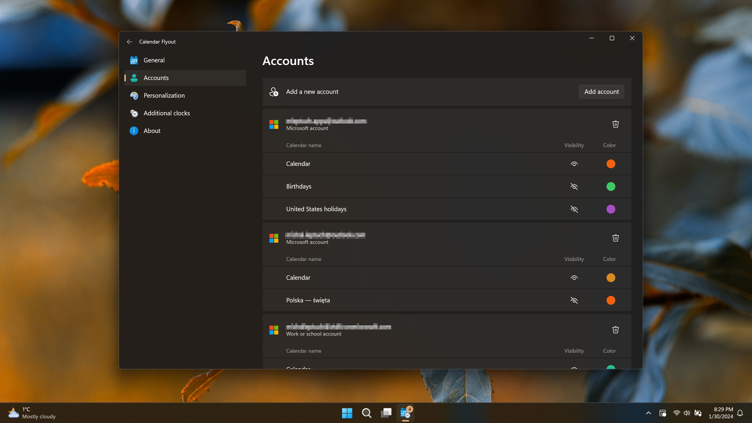 Calendar Flyout screenshot