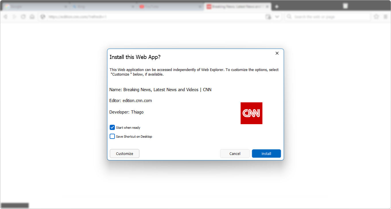 Web Explorer screenshot