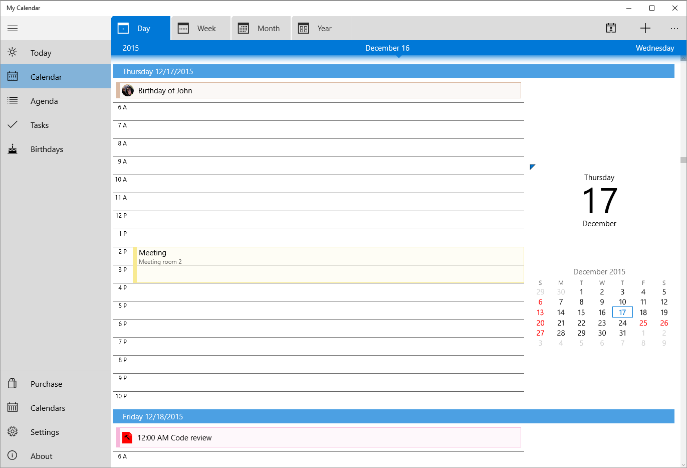 My Calendar screenshot