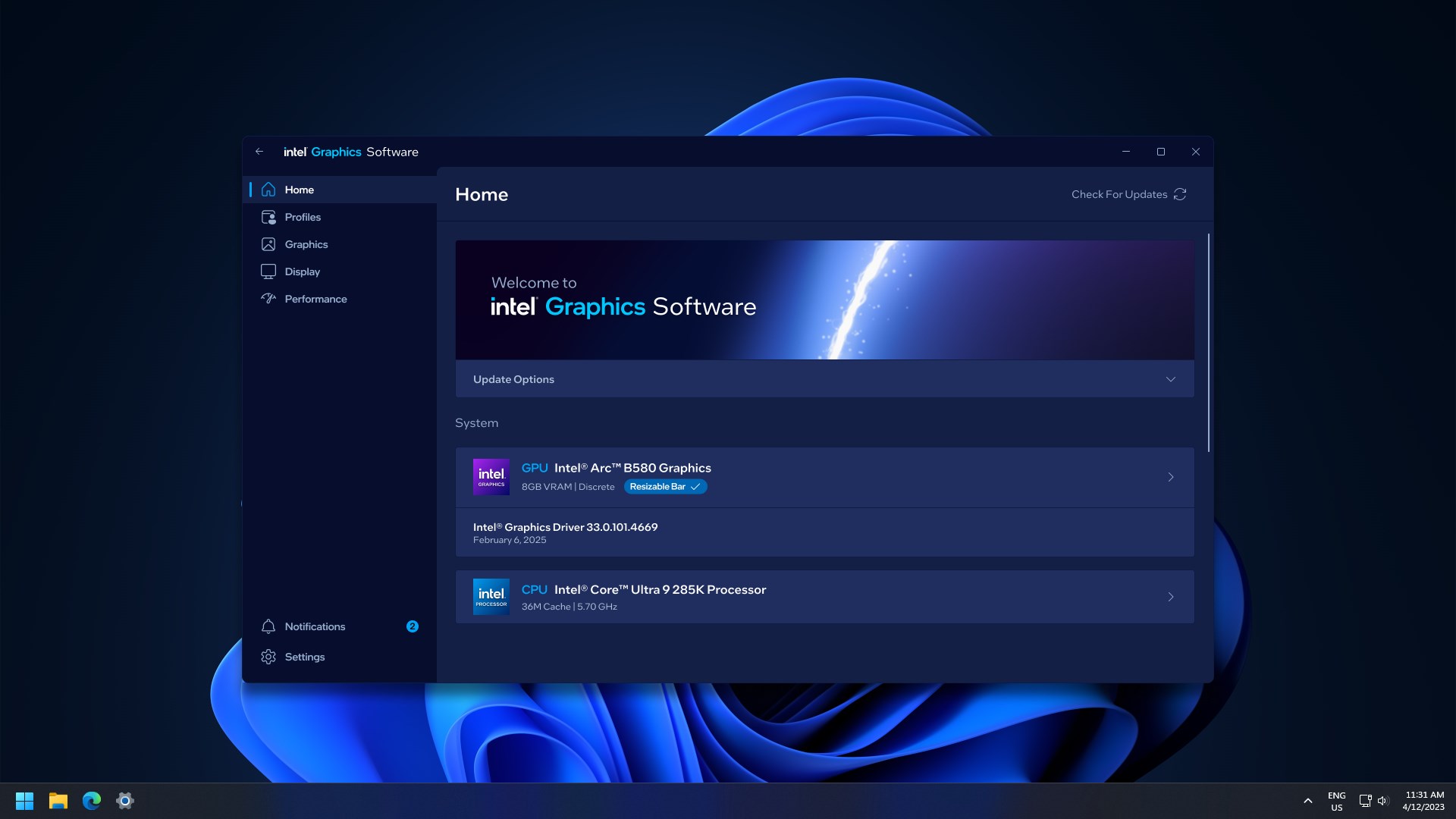 Intel® Graphics Software screenshot