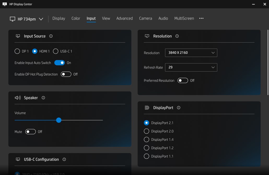 HP Display Center screenshot