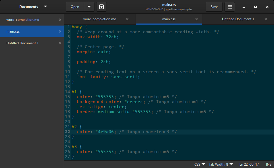 gedit text editor screenshot