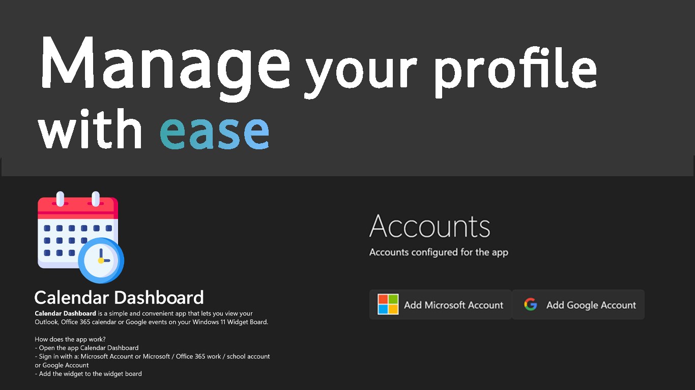 Calendar Dashboard screenshot