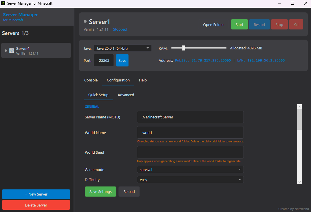 MC Server Manager screenshot