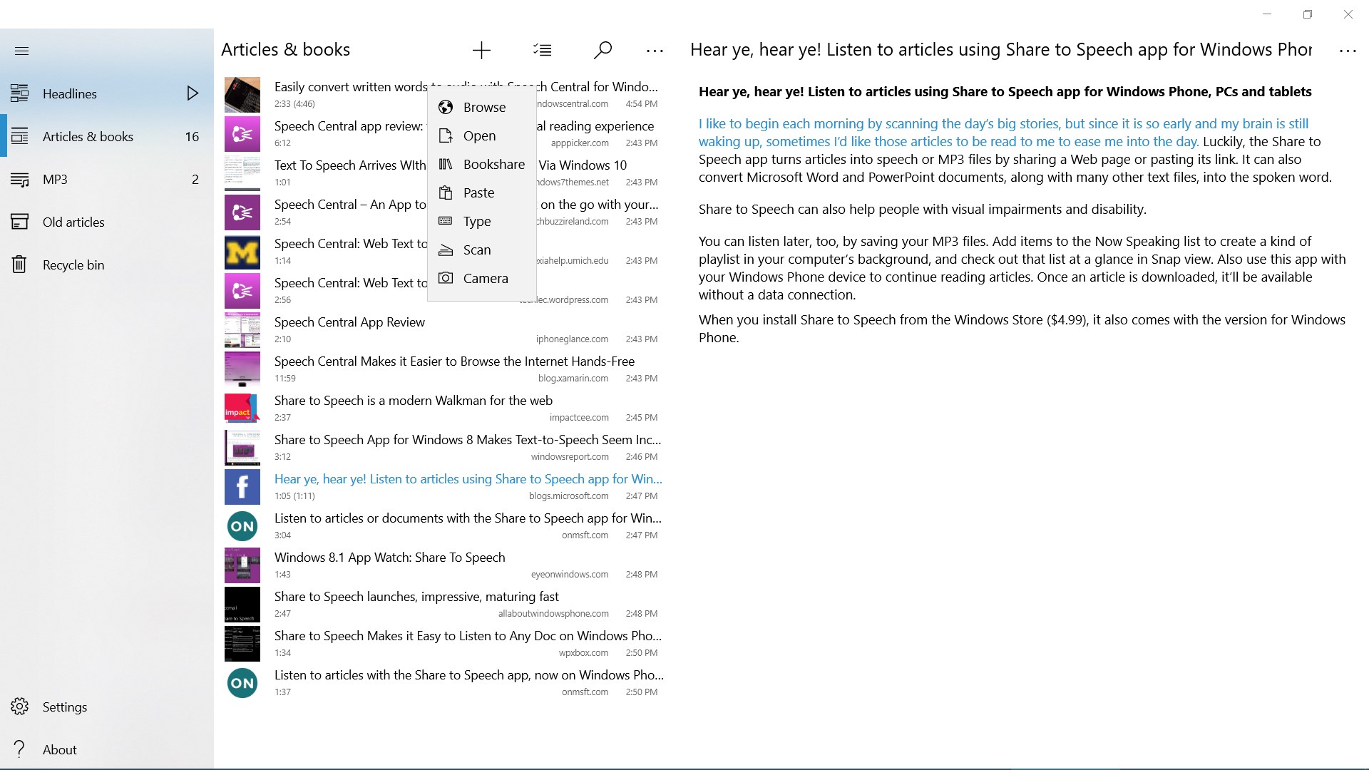 Speech Central: Voice Reader screenshot