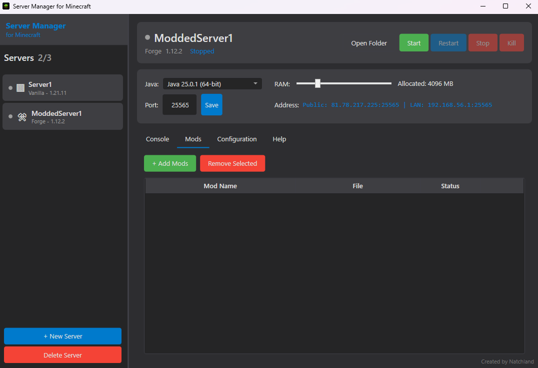 MC Server Manager screenshot