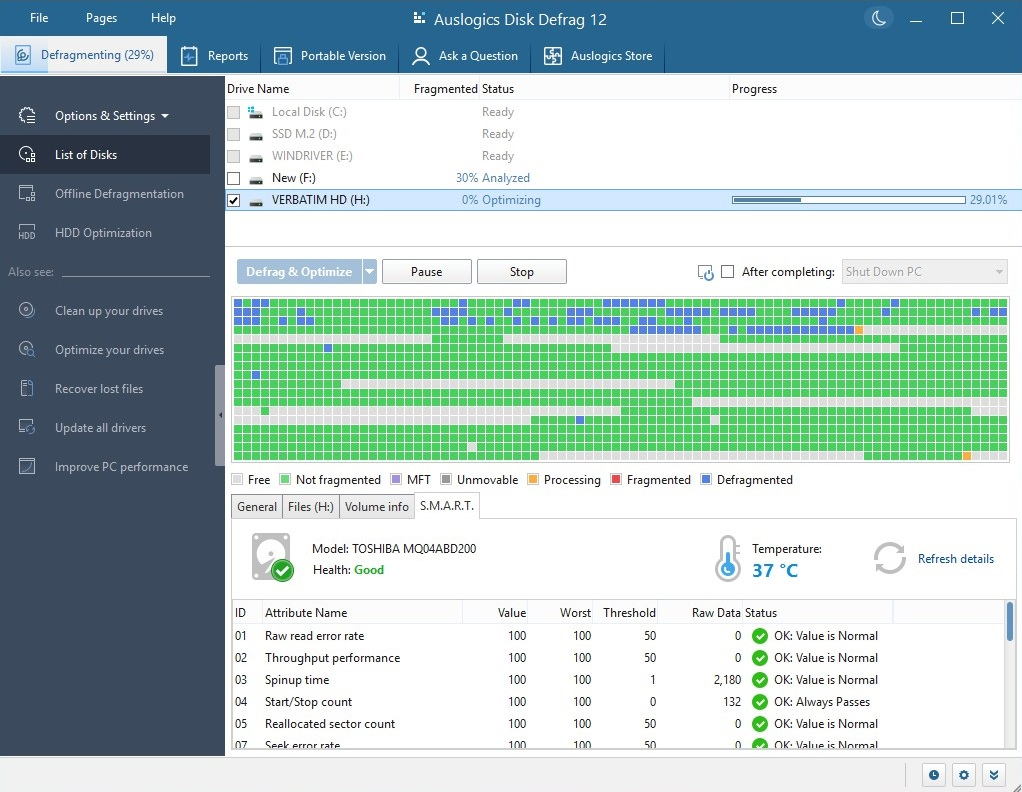Auslogics Disk Defrag screenshot